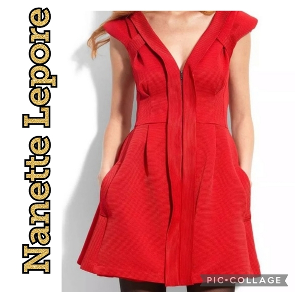 Nanette Lepore Dresses & Skirts - DRESS Cocktal NANETTE LEPORE Tunic Flair Deep Red Front Zip Pockets Sz 10